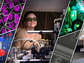 A collage of several images showing people in laboratories and their research.